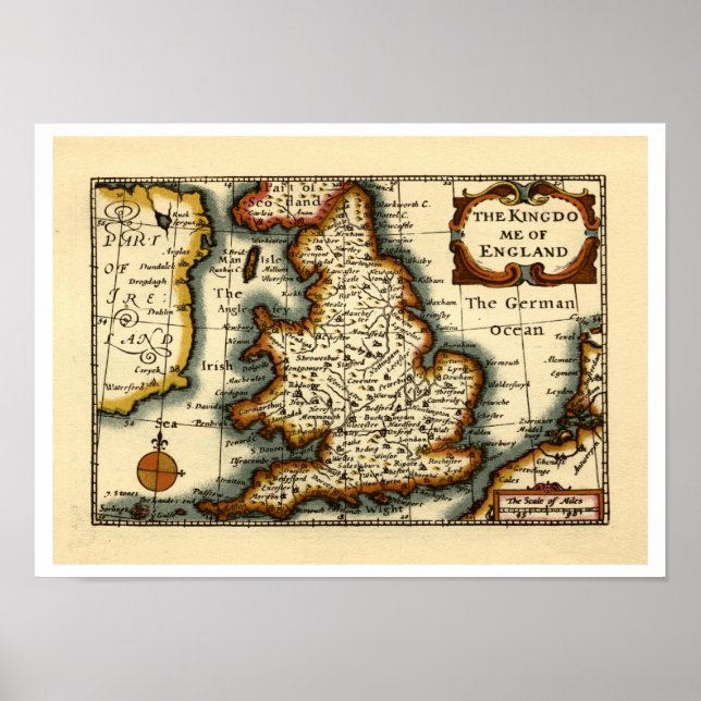 The Kingdome England Old Antiquarian Atlas Map Poster (Vorne)