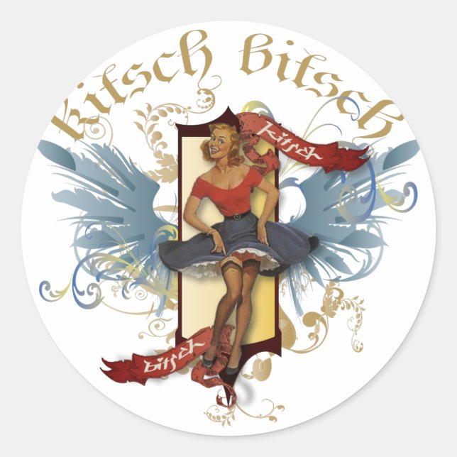 The Kitsch Bitsch : Dancing Doll Tattoo Button Up Runder Aufkleber (Vorderseite)