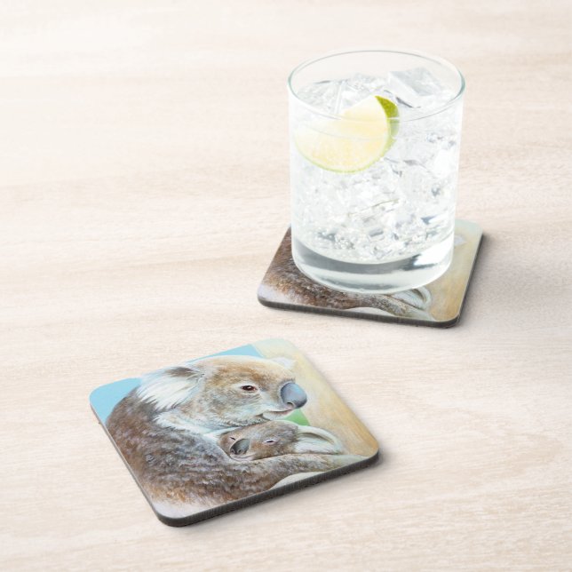 "The Koala cuddle", feine Art set of 6 Coasters Untersetzer (Rechte Seite)