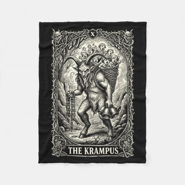 The Krampus Tarot Card Goth Witchy Black Pajamas C Fleecedecke (Vorderseite)