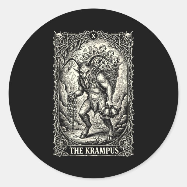 The Krampus Tarot Card Goth Witchy Black Pajamas C Runder Aufkleber (Vorderseite)