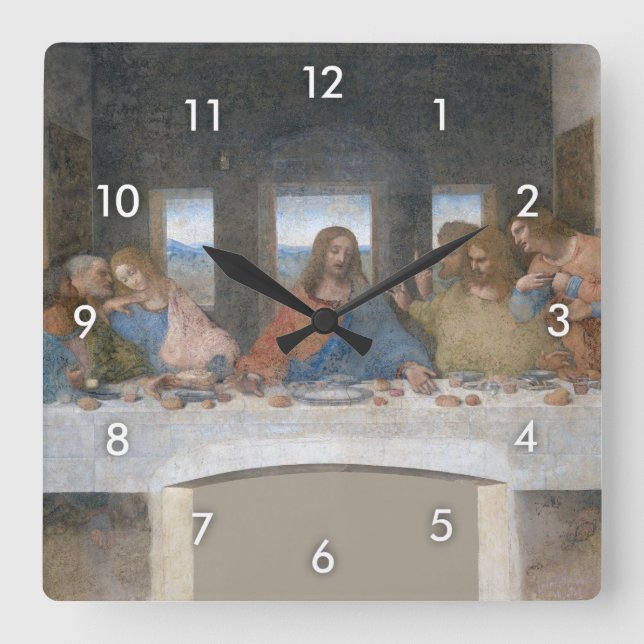 The Last Supper, Leonardo da Vinci Quadratische Wanduhr (Vorderseite)