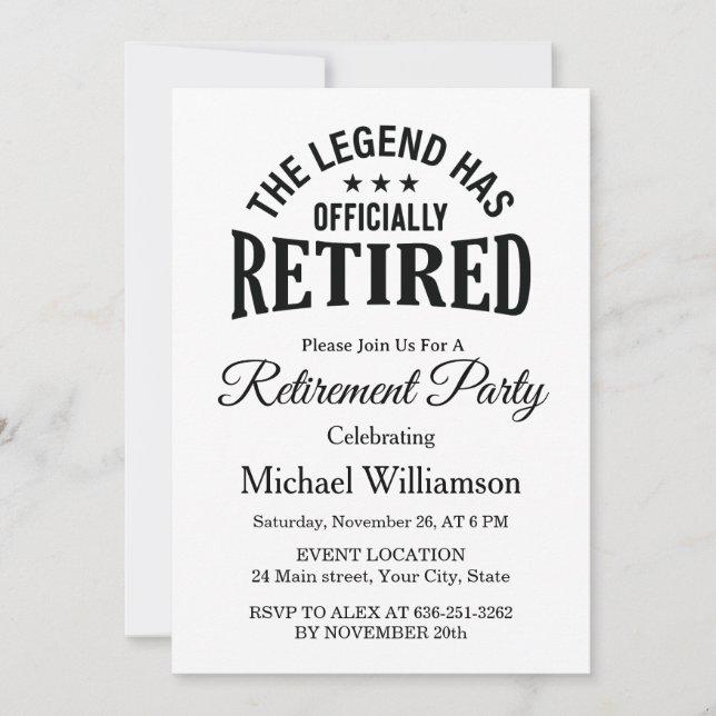 The Legend has officially retired Retirement party Einladung (Vorderseite)