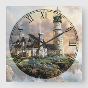 The Lighthouse Fine Art Quadratische Wanduhr