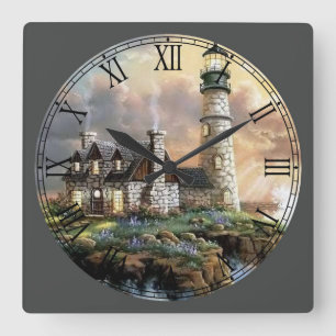 The Lighthouse Fine Art Roman Numerus Quadratische Wanduhr