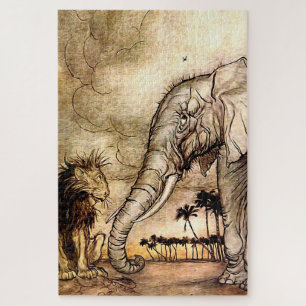 "The Lion and The Elephant" von Arthur Rackham