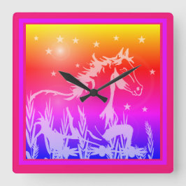 The little sweet pony,pink quadratische wanduhr