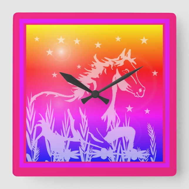 The little sweet pony,pink quadratische wanduhr (Vorderseite)