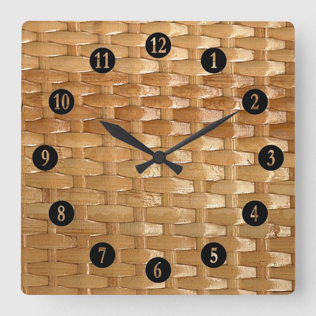 The Look of Lacquer Wicker Basketweave Quadratische Wanduhr (Vorderseite)