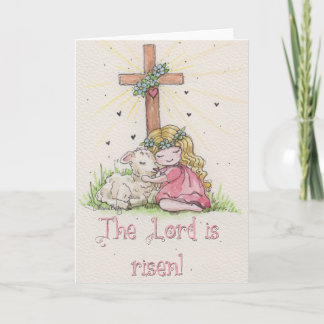 The Lord is Risen Little Girl and Lamb Karte