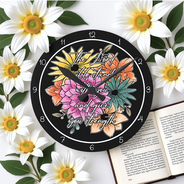 The Lord Will Stand With You Floral Art Runde Wanduhr (Von Creator hochgeladen)