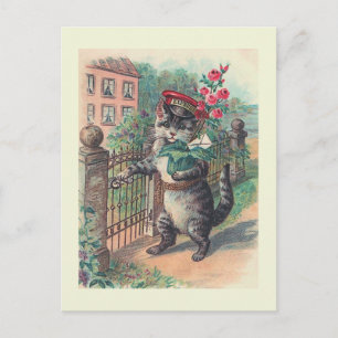 "The Mailman" Vintage Cat Postcard Postkarte
