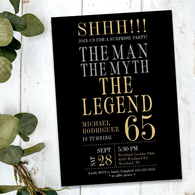 The Man The Myth The Legend Surprise 65th Birthday Einladung (Von Creator hochgeladen)