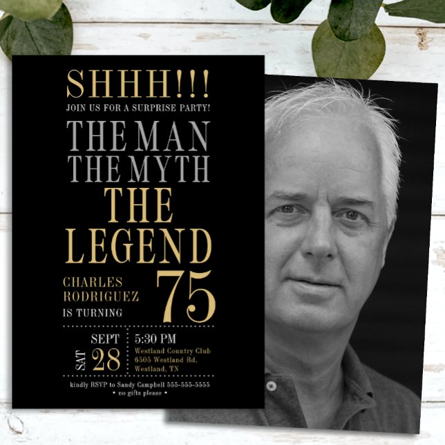 The Man The Myth The Legend Surprise 75th Birthday Einladung (Von Creator hochgeladen)