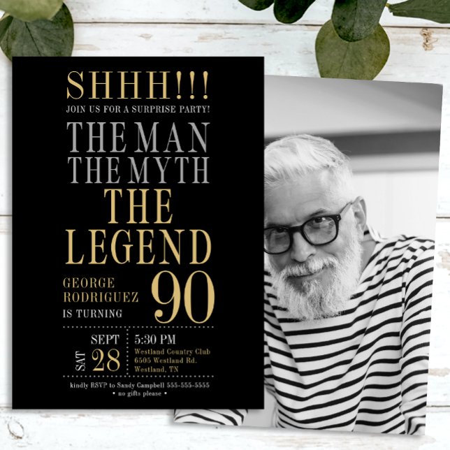 The Man The Myth The Legend Surprise 90th Birthday Einladung (Von Creator hochgeladen)