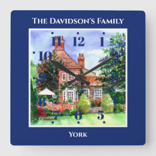 The Manor House Heslington York England Blue Quadratische Wanduhr