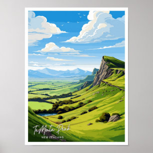 The Mata Peak New Zealand Travel Illustration Poster