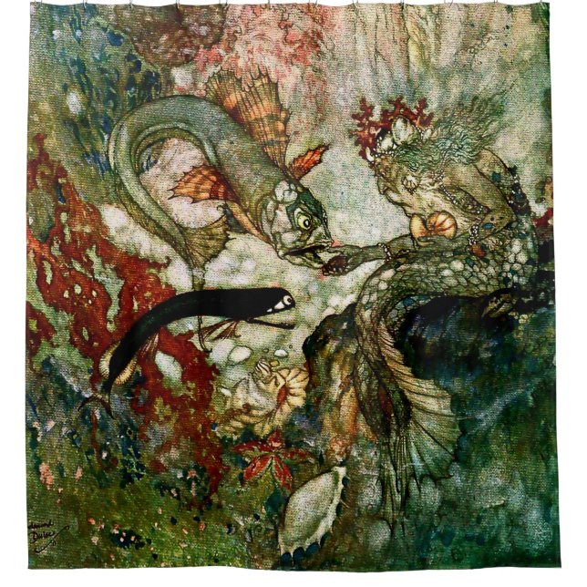 "The Mermaid King" von Edmund Dulac Duschvorhang (Vorderseite)