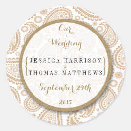 The Modern Paisley Wedding Collection - Brown Runder Aufkleber