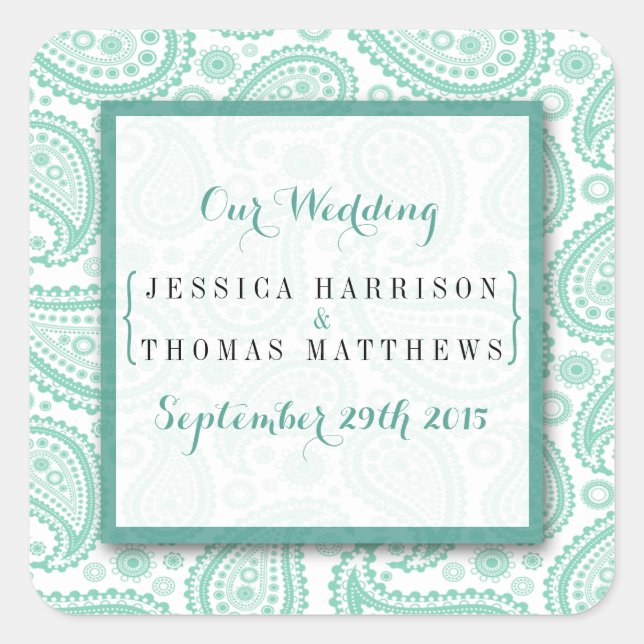 The Modern Paisley Wedding Collection - Green Quadratischer Aufkleber (Vorderseite)