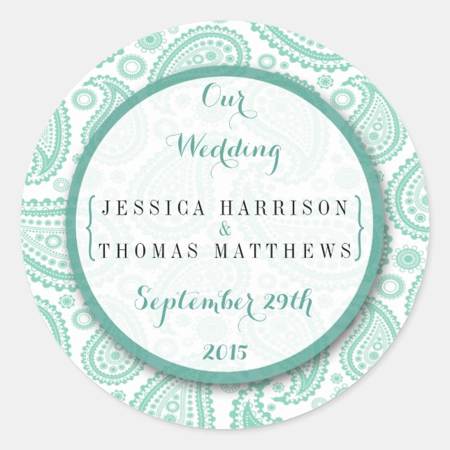 The Modern Paisley Wedding Collection - Green Runder Aufkleber (Vorderseite)