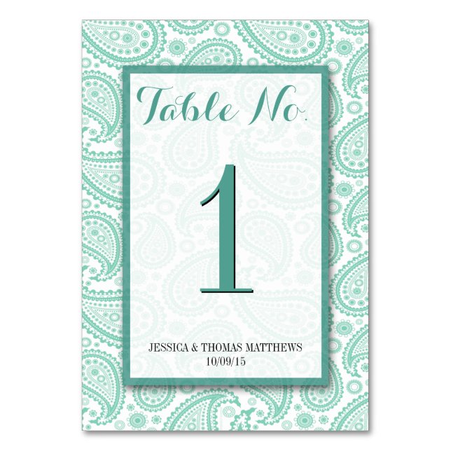 The Modern Paisley Wedding Collection - Green Tischnummer (Vorderseite)