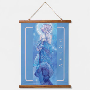 'The Moon' von Mucha, Dream Blue Wandteppich Mit Holzrahmen