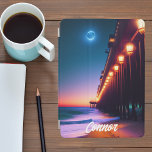 The Moonlit Pier Personalized   iPad Air Hülle<br><div class="desc">Beautiful ipad case for beach lovers features a pier with lit lampposts and a glowing full moon at dusk.  Design created using AI software.  Personalize with name or monogram</div>