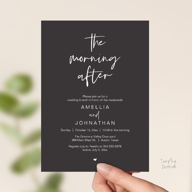 The morning after, Modern Post Wedding Brunch Einladung (The morning after, Modern Post Wedding Brunch celebration  Invitation card in charcoal grey)