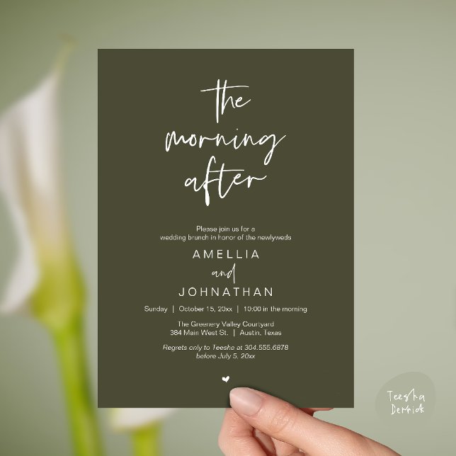 The morning after, Modern Post Wedding Brunch Einladung (The morning after, Modern Post Wedding Brunch celebration  Invitation card in olive green)