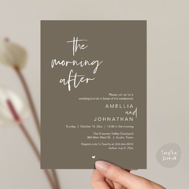 The morning after, Modern Post Wedding Brunch Einladung (The morning after, Modern Post Wedding Brunch celebration  Invitation card in taupe brown)