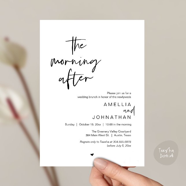 The morning after, Modern Post Wedding Brunch Einladung (The morning after, Modern Post Wedding Brunch celebration  Invitation card in black and white)