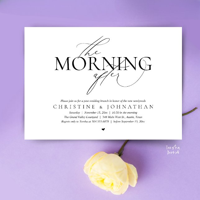 The Morning After, Post Wedding Brunch Elopement Einladung (The Morning After, Post Wedding Brunch Elopement Invitation Card in warm contemporary Black White)