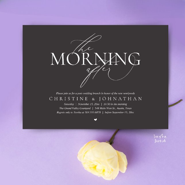 The Morning After, Post Wedding Brunch Elopement Einladung (The Morning After, Post Wedding Brunch Elopement Invitation Card in warm contemporary Charcoal Grey)