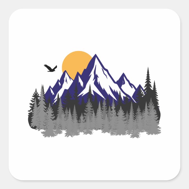 The mountains graphic hiking quadratischer aufkleber (Vorderseite)