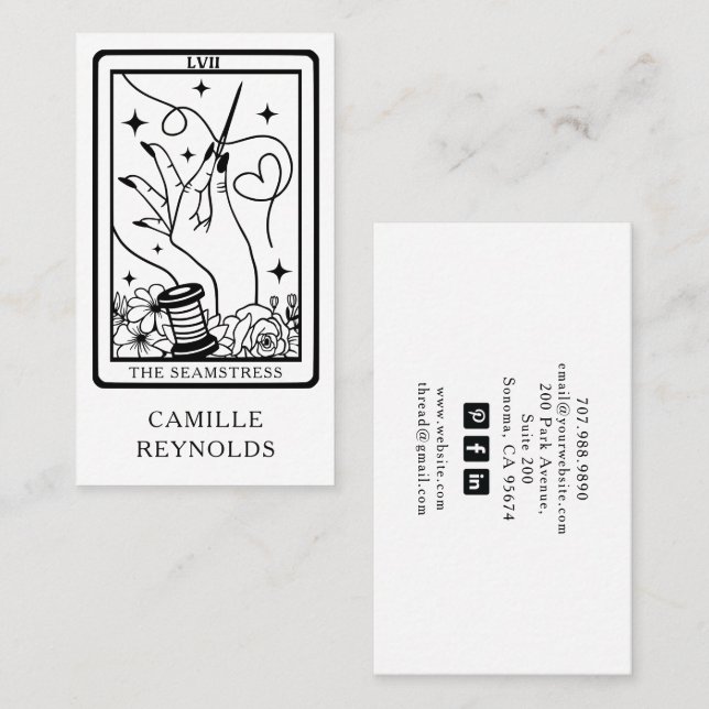 The Mystical Seamstress Tailor Tarot Business Card Visitenkarte (Vorne/Hinten)