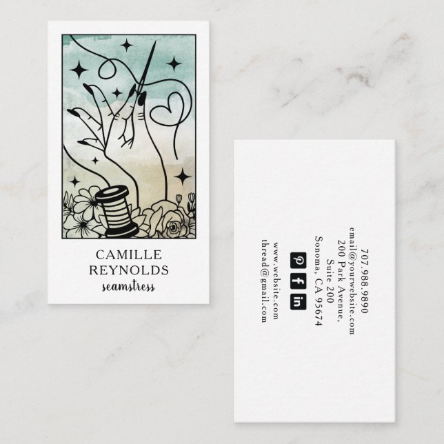 The Mystical Seamstress Tailor Tarot Business Card Visitenkarte (Vorne/Hinten)