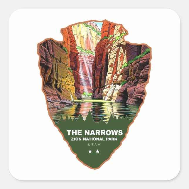 The Narrows Zion National Park Arrowhead Quadratischer Aufkleber (Vorderseite)