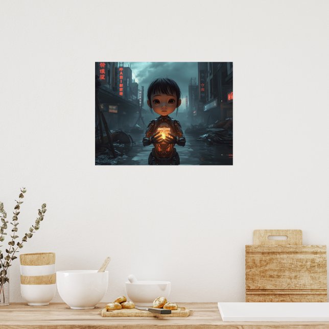 The Neon Refugee Girl: Futuristic Cyberpunk  Poster (Küche)