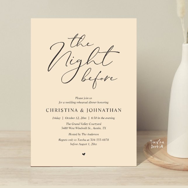 „The Night Before“ Champagner Probedinner Einladung (“The Night Before” Elegant Script Romantic Rehearsal Dinner Invitation Card Champagne Romance)