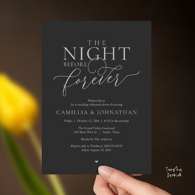 “The Night Before Forever” Charcoal Gray Silver   Einladung (“The Night Before Forever” Charcoal Gray and silver Rehearsal Invitation Card)