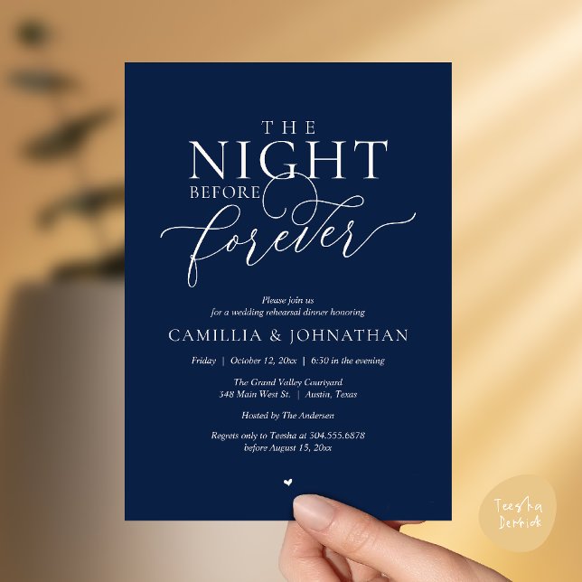 “The Night Before Forever” Ivory Navy Rehearsal Einladung (“The Night Before Forever” Ivory Navy Blue Rehearsal Invitation Card)