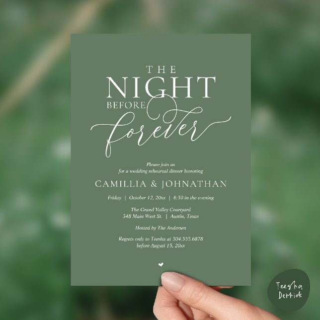 “The Night Before Forever” Sage Green Rehearsal Einladung (“The Night Before Forever” Sage Green Rehearsal Invitation Card)
