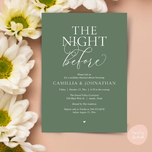 “The Night Before” Modern Wedding Rehearsal Dinner Einladung (“The Night Before” Modern Classy Rehearsal Dinner Reception Invitation Card Sage Green)
