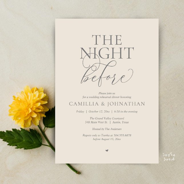 “The Night Before” Modern Wedding Rehearsal Dinner Einladung (“The Night Before” Modern Classy Rehearsal Dinner Reception Invitation Card Cream Grey)