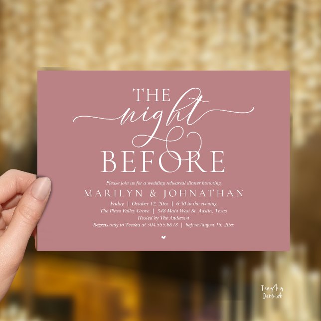 The Night Before, Modern Wedding Rehearsal Dinner Einladung (The Night Before, Modern Romantic Classy Wedding Rehearsal Dinner Invitation Card in dusty rose pink)