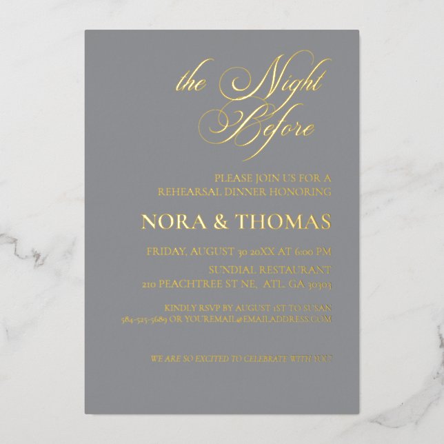 The Night Before Rehearsal Dinner Invitation Grey Folieneinladung (Vorderseite)
