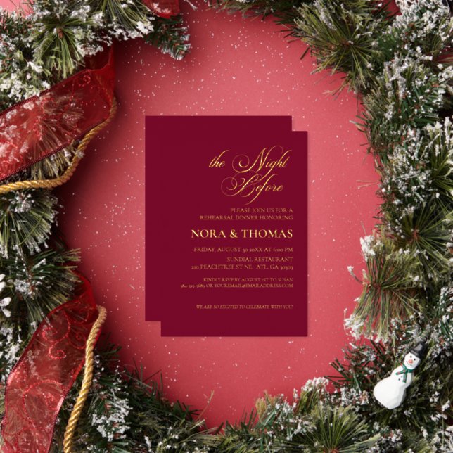 The Night Before Rehearsal Dinner Invite Burgundy Folieneinladung (Insitu)