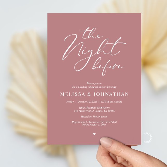 The Night Before Romantic Wedding Rehearsal Dinner Einladung (The Night Before Romantic Wedding Rehearsal Dinner Invitation card in Dusty Rose Pink)
