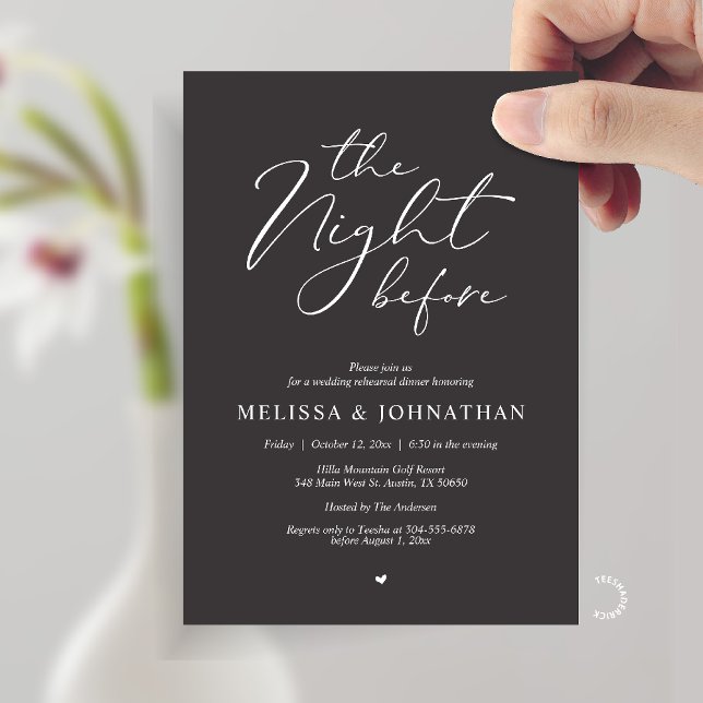 The Night Before Romantic Wedding Rehearsal Dinner Einladung (The Night Before Romantic Wedding Rehearsal Dinner Invitation card in Charcoal Grey)